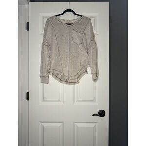 Free People Fresh And New Hacci  Chevron Knit Textured Sweater  W Pocket XS